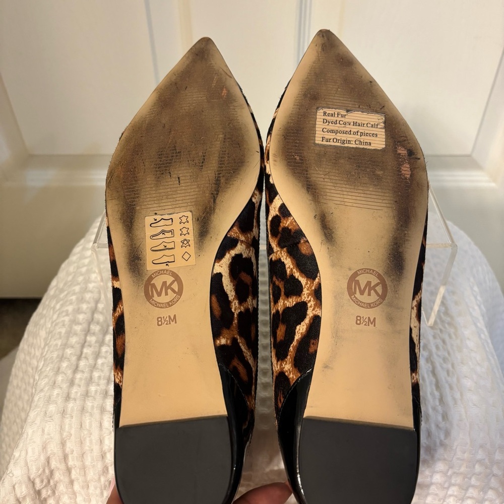 Michael Kors Brena Leopard Calf Hair T-Strap Pointed Toe Flats 8.5 - Picture 6 of 10